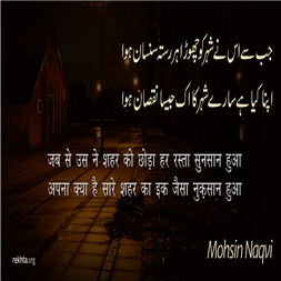 jab se us ne shahr ko chho.Daa har rasta sunsaan hu.aa-Mohsin Naqvi