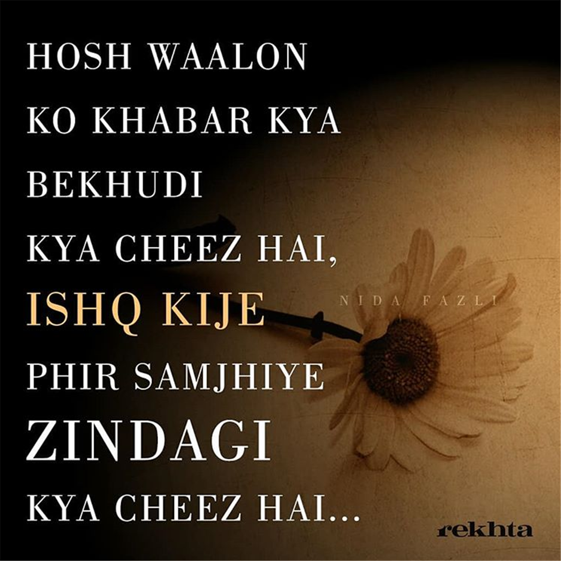 hosh vaalo.n ko KHabar kyaa be-KHudii kyaa chiiz hai-Nida Fazli