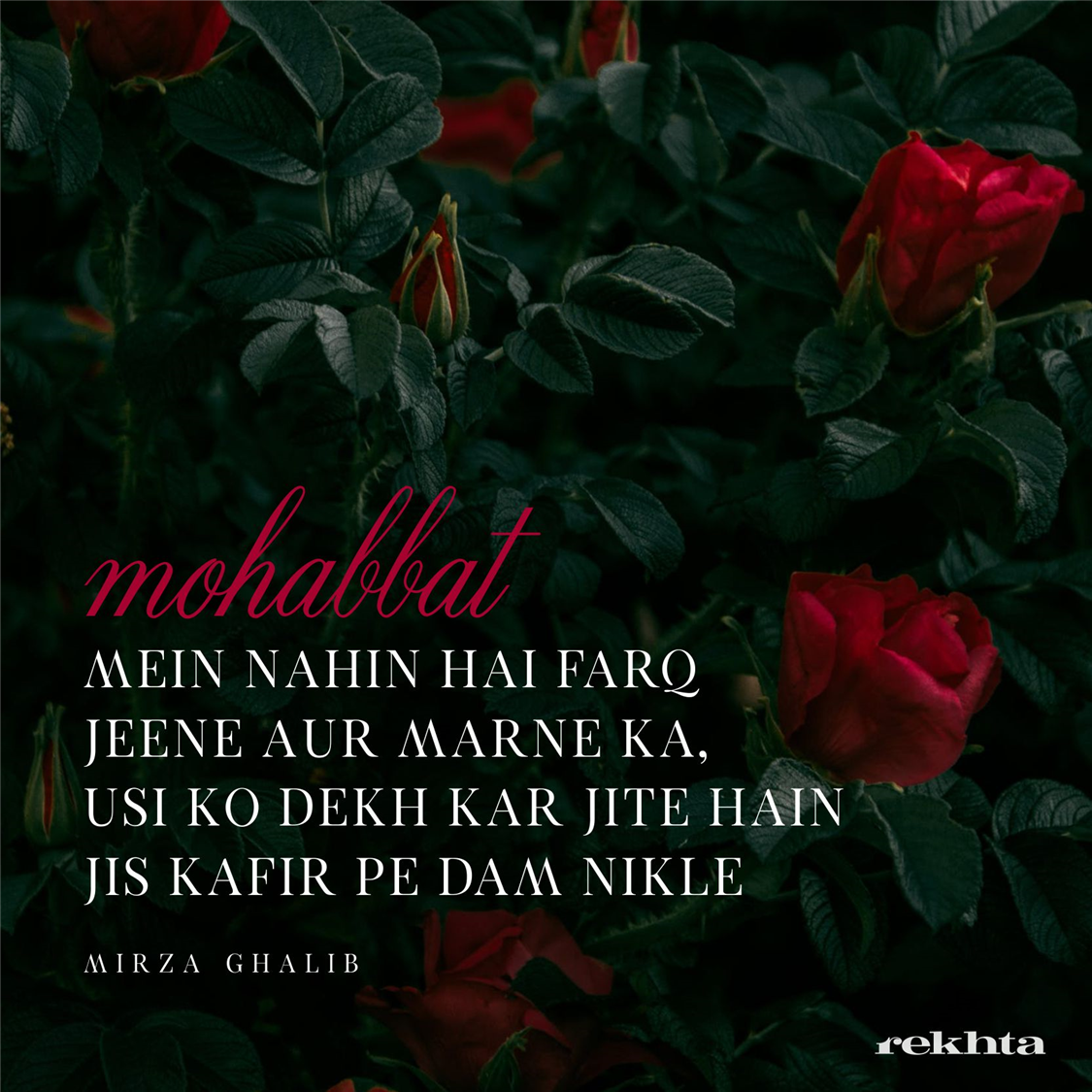 mohabbat me.n nahii.n hai farq jiine aur marne kaa-Mirza Ghalib