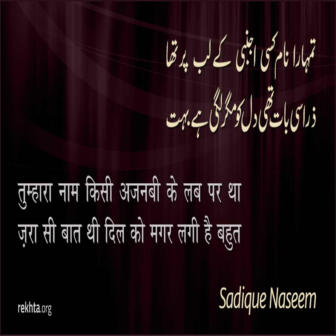 तुम्हारा नाम किसी अजनबी के लब पर था-सादिक़ नसीम